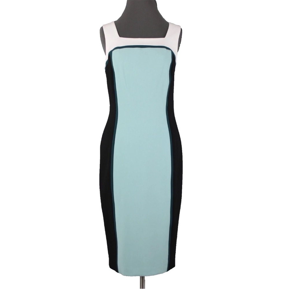 White House Black Market Aqua and Black Midi Dress